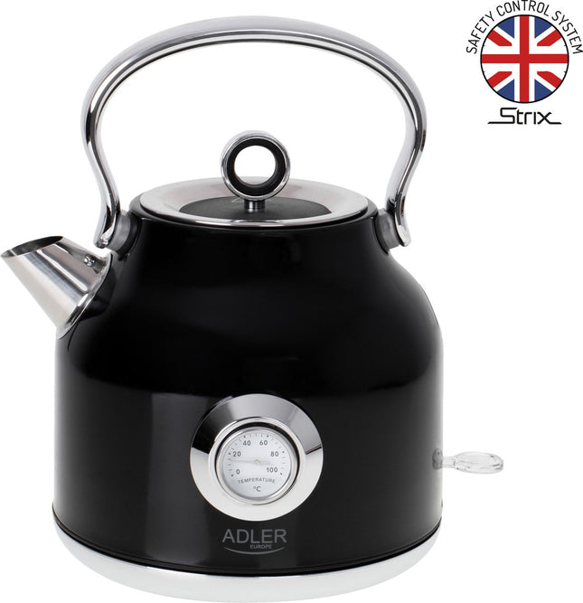 Adler AD-1346b - Waterkoker met thermometer - zwart - 1.7 liter - metaal