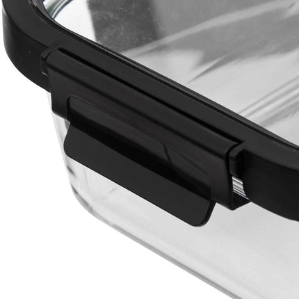 5Five Vershoudbakje met deksel - glas - luchtdicht - met clips - 23 x 18 x 8 cm - 1300 ml - zwart/transparant