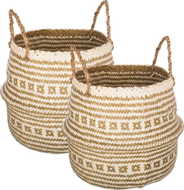 Atmosphera Opbergmand Brendan - 2x - rond - riet - D35 x H40 cm - decoratie mand