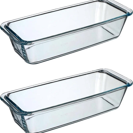 Secret de Gourmet Cake ovenschaal - 2x - rechthoek - Transparant glas - 31 x 12 cm