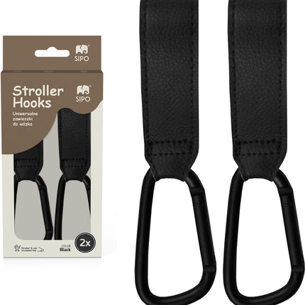 Sipo SCA-12 Universele Wagenhaakjes - Set van 2 Stuks - Eco Leren Ontwerp - Boodschappenhaak - Tot 5 kg Draagvermogen - Karabijnhaak - Tassendrager - Kinderwagen -