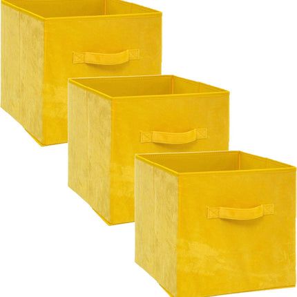 5Five Opbergmand/kastmand - Set van 3x stuks - geel - 29 liter - 31 x 31 x 31 cm - Opbergboxen - Vakkenkast manden - polyester