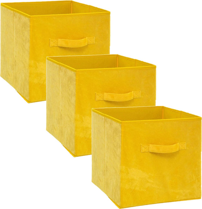 5Five Opbergmand/kastmand - Set van 3x stuks - geel - 29 liter - 31 x 31 x 31 cm - Opbergboxen - Vakkenkast manden - polyester