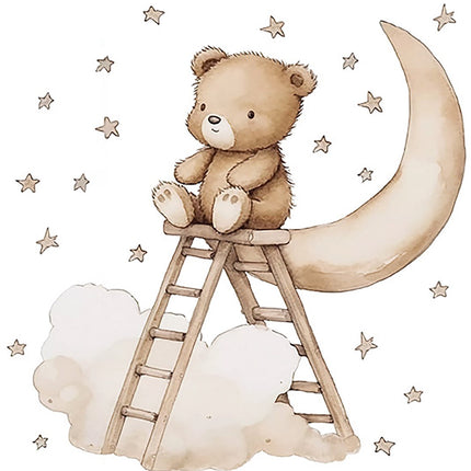 Sipo Wandsticker Beer op Ladder - Zelfklevende Muurdecoratie voor Kinderkamer - 62x60 cm - Schattige Beer Sticker voor Babykamer en Peuterruimte - Muursticker Kinderkamer