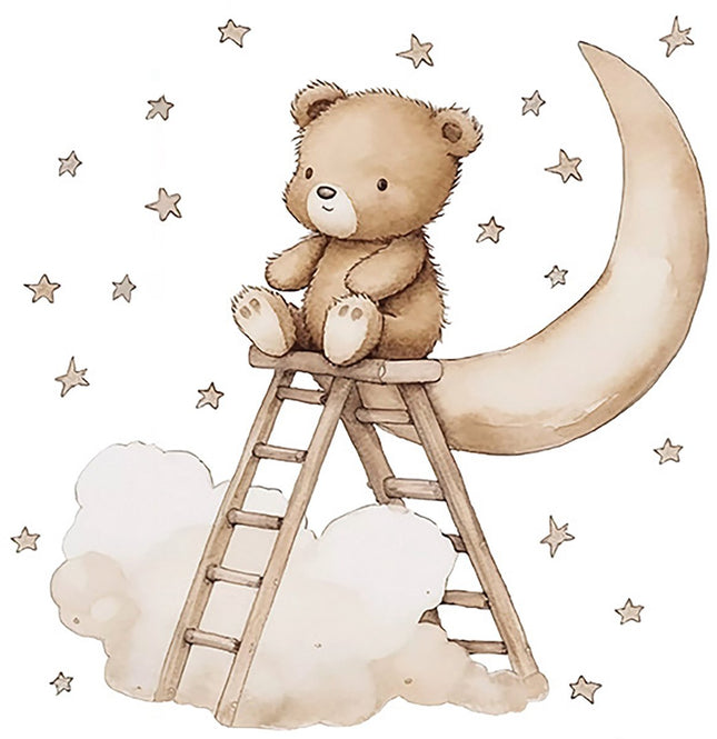 Sipo Wandsticker Beer op Ladder - Zelfklevende Muurdecoratie voor Kinderkamer - 62x60 cm - Schattige Beer Sticker voor Babykamer en Peuterruimte - Muursticker Kinderkamer