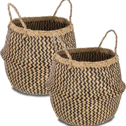Atmosphera Opbergmand Imran - 2x - rond - riet - D35 x H40 cm - decoratie mand