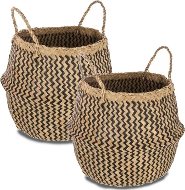 Atmosphera Opbergmand Imran - 2x - rond - riet - D35 x H40 cm - decoratie mand