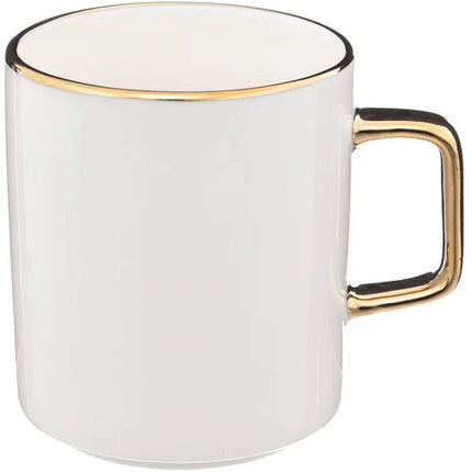 Secret de Gourmet Koffiemokken Athena - 4x stuks - Keramiek - wit/goud - 350 ml - 8 x 9 cm