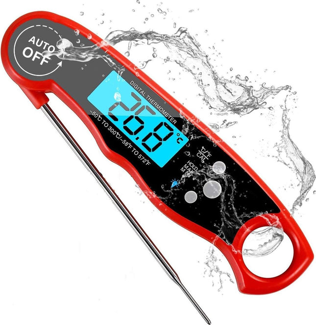 Digitale Thermometer voor Keuken, Koken, Voedsel Melk, Vlees, BBQ, Water, Thee Voor Binnen en Buiten, Waterdicht, RVS, Ultrasnel Rood