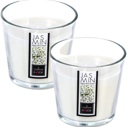 Atmosphera Candles Geurkaars - 2x - in glas - jasmijn aroma - 40 branduren - 13 x 12 cm - woondecoratie - geurkaarsen