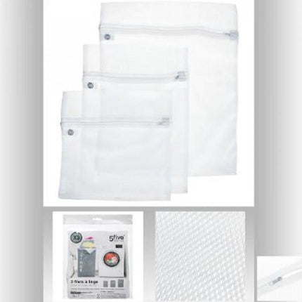 5Five Set van 3x stuks waszakjes/wasnetjes - wit - in 3 formaten - Wasgoed zakjes - BH zakjes