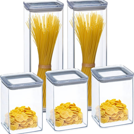 5Five Voorraadpotten set 5x - keuken/voedsel - kunststof - 1000/2000 ml - luchtdicht deksel