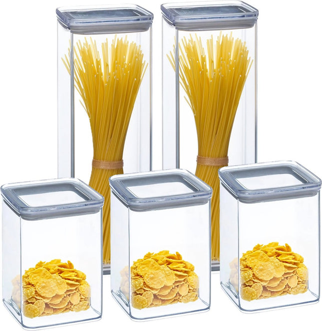 5Five Voorraadpotten set 5x - keuken/voedsel - kunststof - 1000/2000 ml - luchtdicht deksel