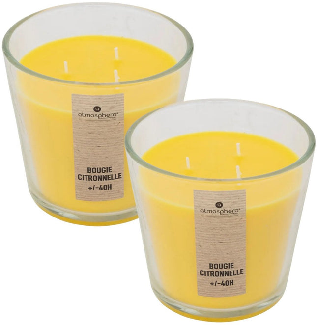 Atmosphera Candles Geurkaars - 2x - in glas - citronella aroma - 40 branduren - 13 x 12 cm - woondecoratie - geurkaarsen
