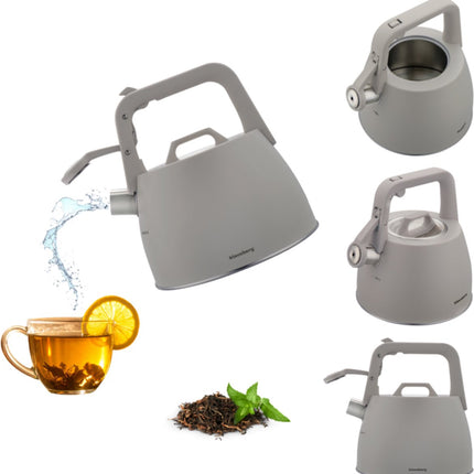 Klausberg 7916 - Fluitketel met fluit - 2.5 liter - RVS - Grijs