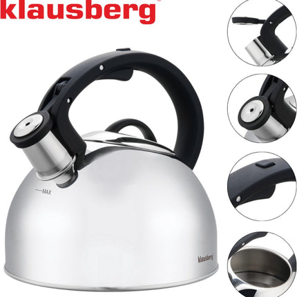 Klausberg 7910 - Fluitketel met fluit - 2.5 liter - RVS - Zilverkleurig