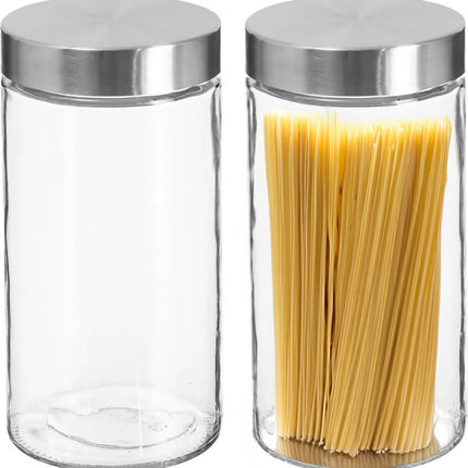 2x stuks voorraadbussen/voorraadpotten 1,7L glas met RVS deksel - 1700 ml - Voorraadpotten met luchtdichte deksel