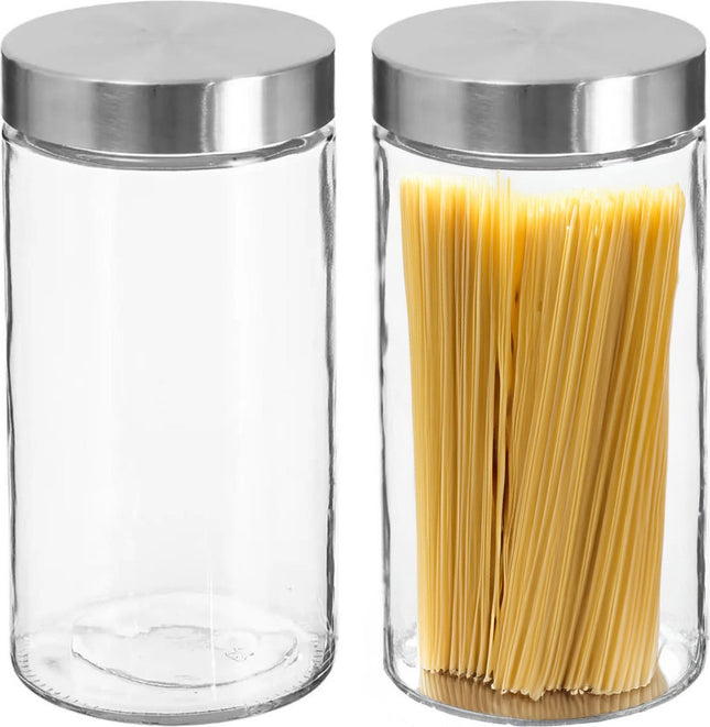2x stuks voorraadbussen/voorraadpotten 1,7L glas met RVS deksel - 1700 ml - Voorraadpotten met luchtdichte deksel