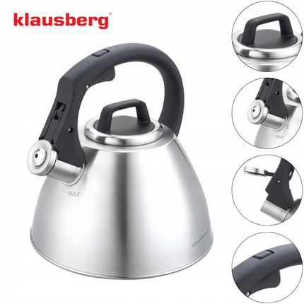 KLAUSBERG KB-7951 Fluitketel 2,5 L – RVS – Soft-Touch Handgreep – Inductie – Zilver