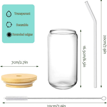 Bubble Tea Glazen Set - 4 Stuks 500 ml met Deksel en Rietje