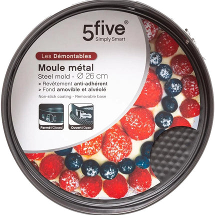 5five Taarten bakvorm/springvorm - 2x - metaal - zwart - 26 cm - rond - taarten bakken