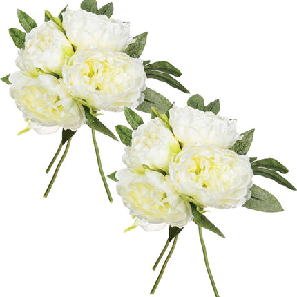 Atmosphera boeket van pioenrozen kunstbloemen - 8 stuks - ivoor wit - H30 cm - witte bloemen