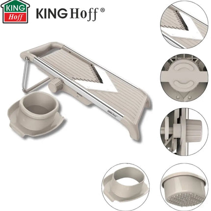 KINGHOFF KH-2006 Groentesnijder – V-Blade Mandoline met Julienne 5 mm – Instelbare Dikte – RVS Mes – Inclusief Veiligheidshouder – Beige