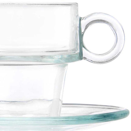Vivalto Espressomok met Schoteltje - Set van 6 - Glas - 100ml - Kleine Koffiemok