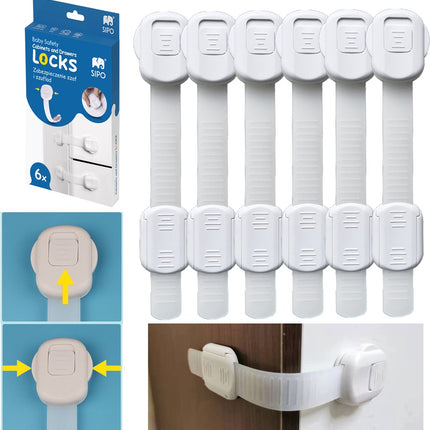 SIPO Kastbeveiliging - 6-delig Set Regelbare Sluiting voor Kasten en Lades - Kinderveiligheid - SBS-218 - Babyslot - Kinderslot - Kastslot voor Kinderen - Verstelbaar 8 tot 19.3cm