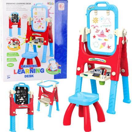 Leerbord 5-in-1 met Stoel - Tekentafel voor Kinderen met Whiteboard & Schoolbord - Verstelbaar Schrijfbord met Opbergvak - Educatief Speelgoed voor Tekenen en Schrijven - Complete set inclusief stiften en spons