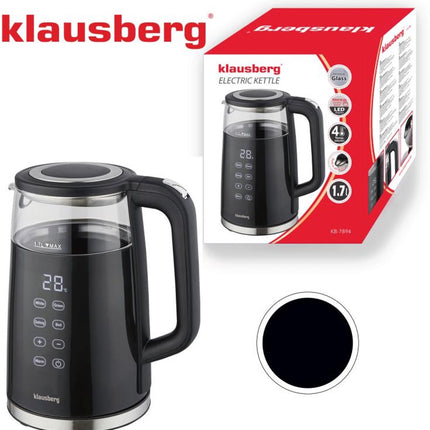 Klausberg KB-7894 Elektrische Waterkoker – 1,7 Liter, Zwart Glas, LED Bedieningspaneel, 13 Temperatuurstanden, Houd-warmfunctie