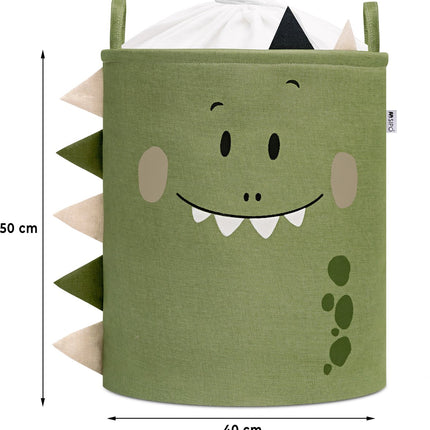 Dino Hoofd Speelgoedopbergmand - XXL Waterafstotende Opbergbox - Polyester Kist met Trekkoord - 63 Liter - 40x40x50 cm - Wasmand - Kledingmand - Speelgoedmand - Sipo
