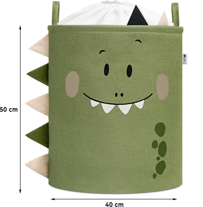 Dino Hoofd Speelgoedopbergmand - XXL Waterafstotende Opbergbox - Polyester Kist met Trekkoord - 63 Liter - 40x40x50 cm - Wasmand - Kledingmand - Speelgoedmand - Sipo