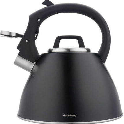 KLAUSBERG KB-7952 Fluitketel 2,5 L – Zwart Mat – Soft-Touch Handgreep – Inductie – RVS – Met Fluit