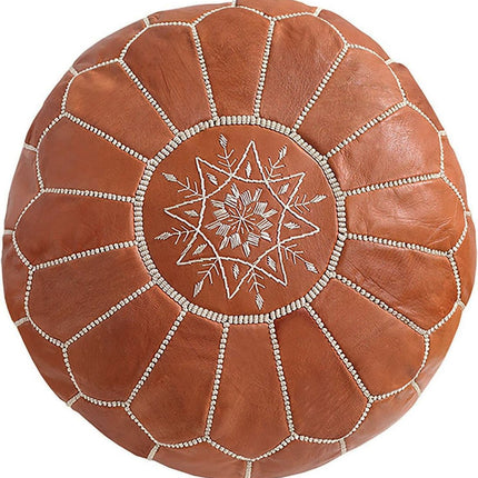 Marokkaanse lederen poef Terra bruin Handmade - Gevuld geleverd