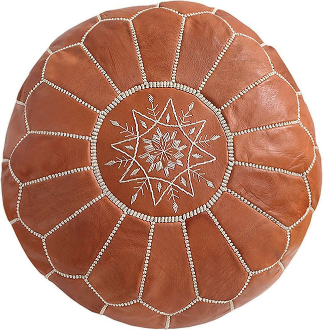 Marokkaanse lederen poef Terra bruin Handmade - Gevuld geleverd