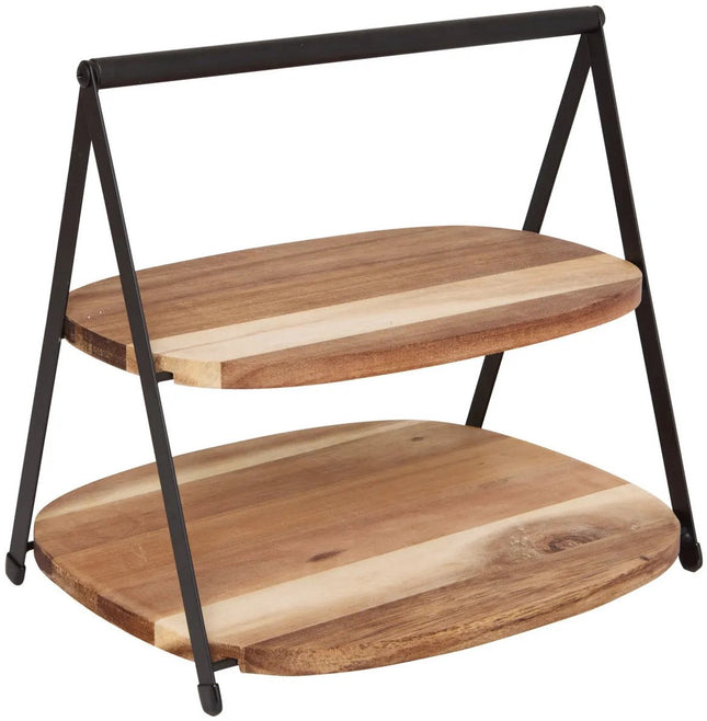 5Five Etagere voor hapjes 2 laags - acacia hout/metaal - D27 x H25 cm - Hightea - Taartjes - Decoratief - Serveerschaal