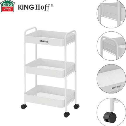 Kinghoff KH-1942 Mobiele 3-delige Stellingkar - Verrijdbare Opbergkar met Wieltjes - Wit - Badkamer Organizer - Keukenorganizer -