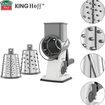 KINGHOFF Draaiende Rasp - 3-in-1 Rasp met Verwisselbare Drums - RVS Bladen - Zuignap - Grijs - KH-1959