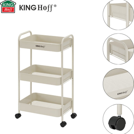 Kinghoff KH-1943 Mobiele 3-delige Stellingkar - Verrijdbare Opbergkar in Beige - Voor Keuken & Badkamer - Organizer op wieltjes - Bijzet meubel -