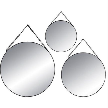Set van 3 ronde gouden spiegels - Metaal - Zwart