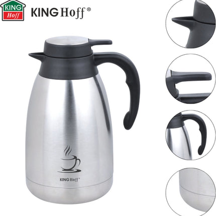 KINGHOFF Geïsoleerde Koffiekan - RVS Thermoskan 2 Liter - Dubbelwandig - Zwart Handvat - KH-1994 - Thermoscan - Theekan