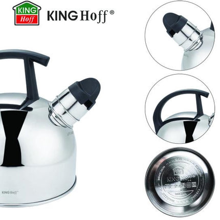 Kinghoff Traditionele Waterketel – Fluitketel – RVS, Zilver, 1.5L – Fluitfunctie – Geschikt voor Alle Kookplaten (Gas, Elektrisch, Keramisch, Inductie)