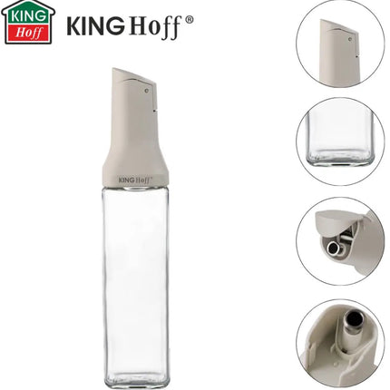 KINGHOFF KH-2004 Oliefles 500 ml – Precisie Schenker – Gehard Glas & RVS – Druppelvrij Olie- en Azijnfles – Beige