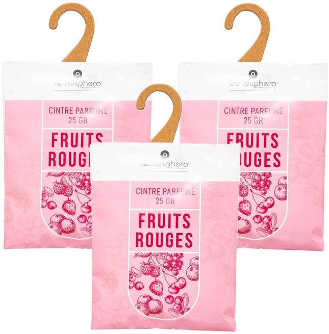 Atmosphera Geurzakjes Rood Fruit - 3x - met ophanghaak - geurkaartjes/luchtverfrisser