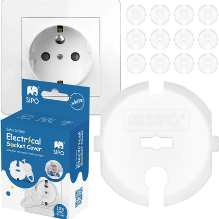 SIPO Stopcontactbeveiliging - 12-delig Set Witte Afdekplaat Type F - Vingerbescherming voor Kinderen - SBS-F20