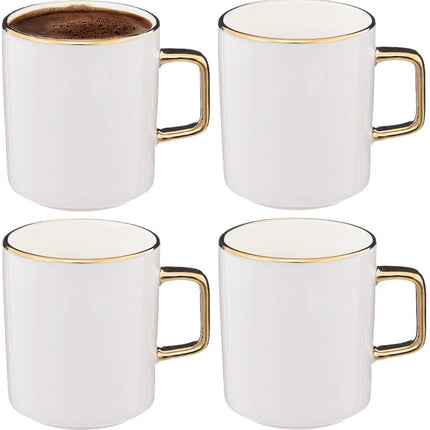 Secret de Gourmet Koffiemokken Athena - 4x stuks - Keramiek - wit/goud - 350 ml - 8 x 9 cm