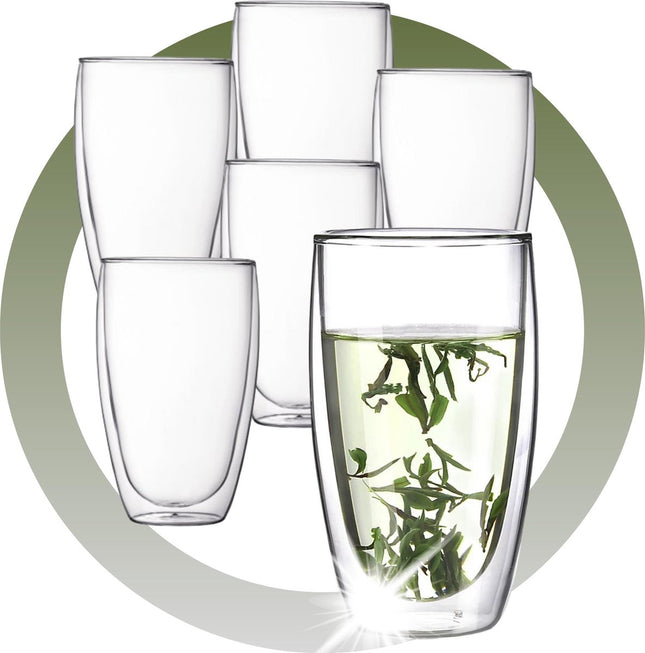 450ml Set met 6 Dubbelwandige glazen - Theeglazen - Koffieglazen