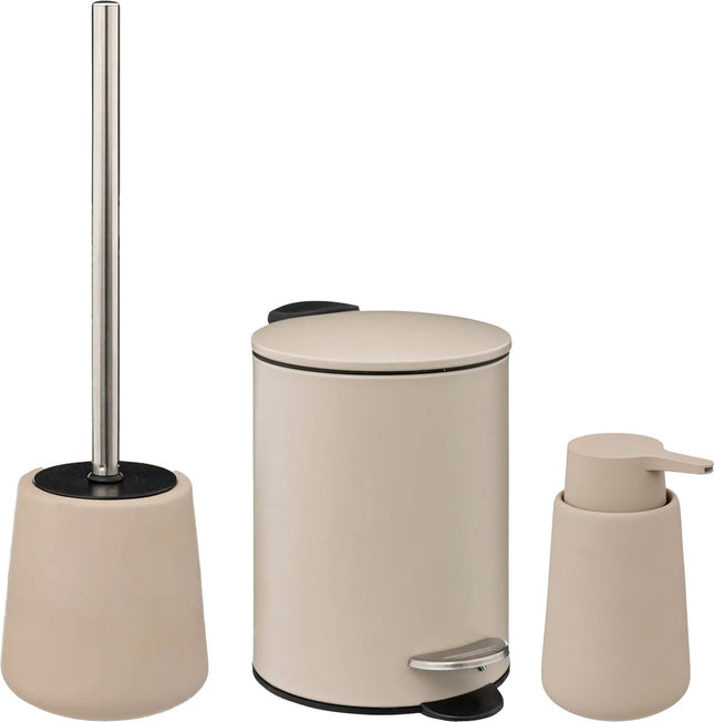 5Five Badkamer accessoires set - beige - zeeppompje/pedaalemmer/wc-borstel