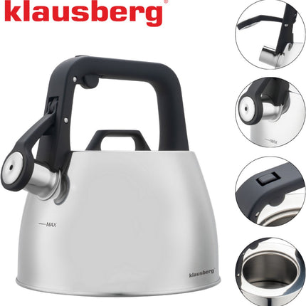 Klausberg 7914 - Fluitketel met fluit - 2.5 liter - RVS - zilverkleurig